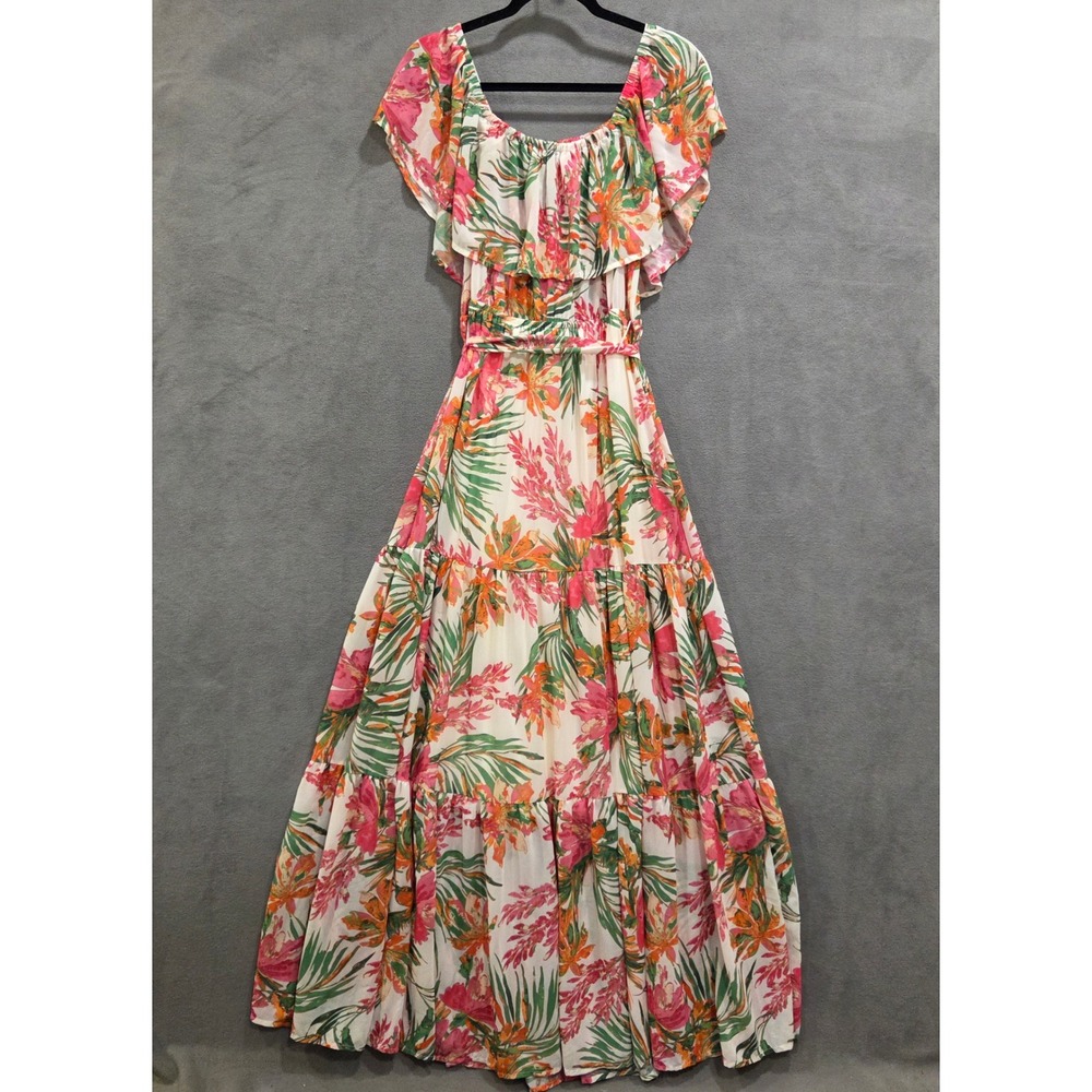 Baltic Born Floral Tiered Maxi Dress Women XL Boho Tropical Ruffle Resort Beach - Picture 4 of 11